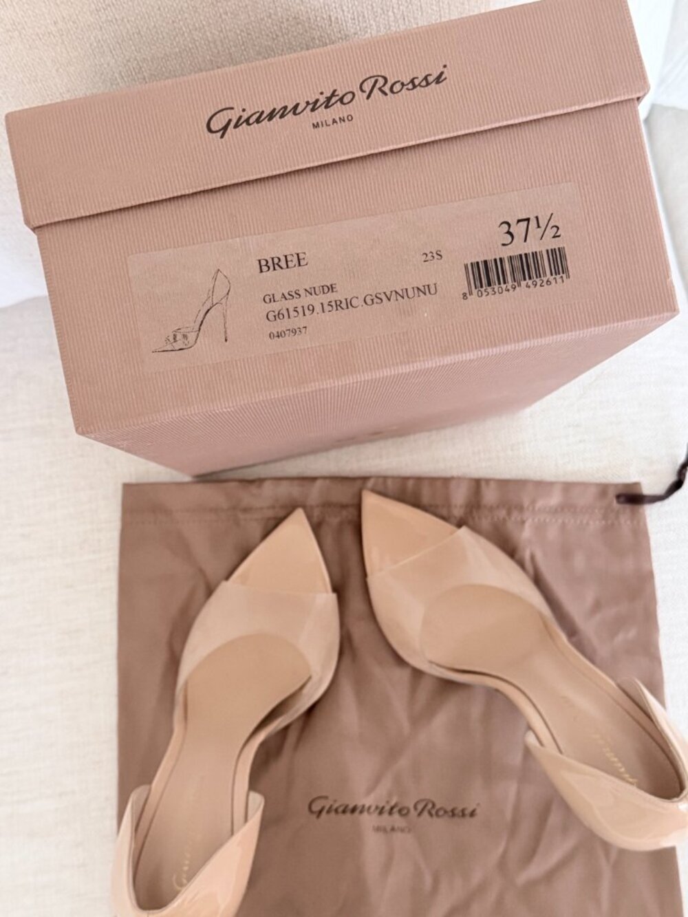 Gianvito Rossi Bree Leather and PVC peep-toe Pumps - Glass Nude - Size 37.5 - Picture 8 of 11